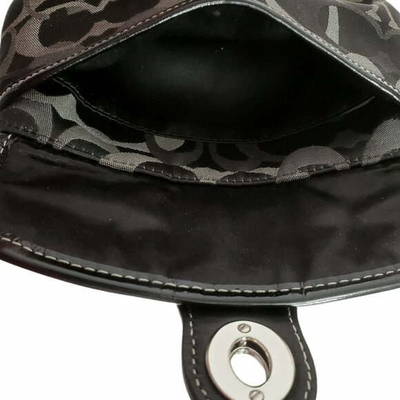 Coach Signature Wristlet Clutch Purse Flap Black Brown Wallet Strap Turn Lock - Picture 6 of 13